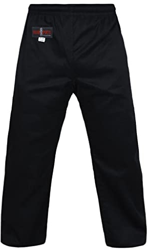 Vader Karate-Hose für Kinder und Erwachsene, Unisex, Kampfsport-Training, Wettkampf- und Turnierhose, Gi Polly Baumwollstoff, Kickboxen, Aikido, Kung Fu Hose, Schwarz , 1/140cm