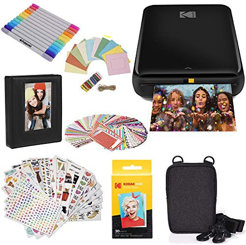 KODAK Step Drucker, Kabelloser mobiler Fotodrucker mit Zink-Technik und gratis App für iOS und Android (Schwarz) Geschenkpaket, 2x3