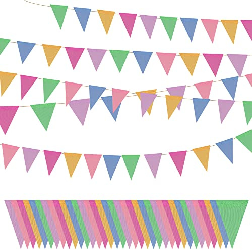 Faburo Wimpelkette für den Außenbereich, 5 x 4 m, Packung mit 60 Stück, wendbare Leinen-Girlande, mehrfarbig, Dekoration für Kinderzimmer, Hochzeit, Geburtstag, Party, Regenbogen