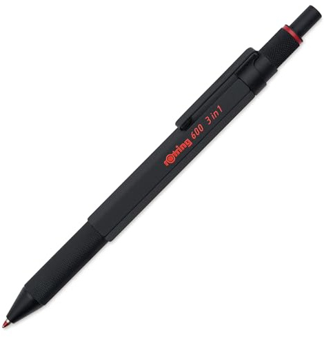 rOtring 600 3-in-1-Schreibgerät mit Kugelschreiber und Druckbleistift | Kugelschreiber mit 2 feinen Spitzen (schwarze und rote Tinte) | 1 Druckbleistift mit Spitze (0,5-mm-Mine) | Schwarz