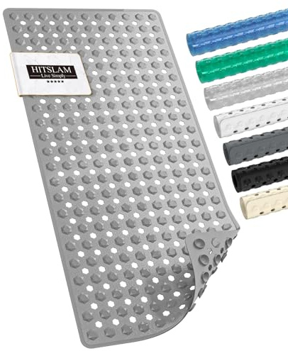 HITSLAM Badewannenmatte rutschfest, 89 x 40cm Lange Antirutschmatte Badewanne, Duschmatte rutschfest BPA Frei, Schimmelresistent & Maschinenwaschbar, Schnelltrocknend und Leicht zu Reinigen, Grau