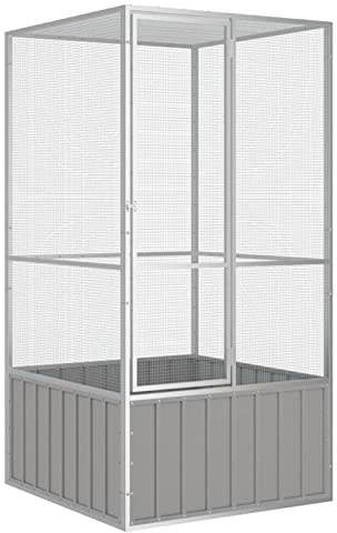 Yolola Vogelkäfig Vogelvoliere Innen Außen Aufzuchtkäfig All-in-One-Vogelkäfig Außenvoliere Käfig Vogelhaus Voliere Grau 111x107x211,5 cm Verzinkter Stahl