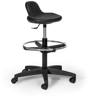 Topsit Ergonomischer PU Arbeitshocker mit Fußring und Rollen – Höhenverstellbarer Counterhocker für Labor & Werkstatt - IND04