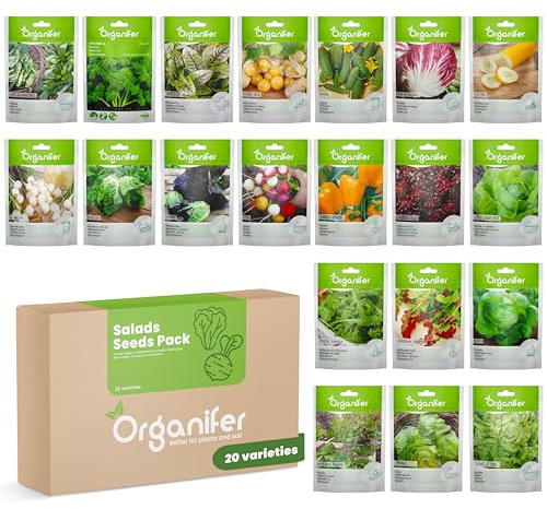 Salatsamen-Paket - Salatsamen - Rucola-Samen - Petersiliensamen - Pflücksalatsamen - Rettichsamen - Ananaskirsche - Salatsamen - 20 Sorten - Organifer