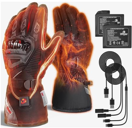 Beheizbare Motorradhandschuhe, 3000 mAh, Touchscreen, Wasserdicht | Wiederaufladbar mit Fingerspitzenheizung, für Damen und Herren, Ski, Radfahren, Trekking und Snowboard, Modell: AXE01H