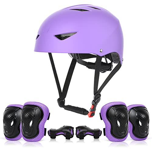 ValueTalks Kinder Skaterhelm mit Schützer Fahrrad Helme inliner Schutzausrüstung Kinder Protektoren Set für inliner Skateboard Fahrrad Rollschuhe 54-58cm Kopfumfang
