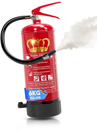 KÖNIG BRANDSCHUTZ- König Feuerlöscher Pulver | 6 kg | Geeignet für die Brandklassen - ABC | nach DIN EN3 | Dauerdruck 10 LE | Vielseitig einsetzbar | Inkl. Wandhalterung mit Manometer