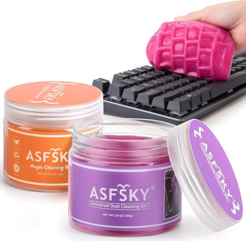 ASFSKY 2 Stück Tastatur Reinigungsgel, Reinigungsgel für den Innenraum Zubehör Innenraum Schleim Reiniger Universeller Reinigungsschleim für Auto, Computer, Drucker, Kameras (Orange+Rosa)