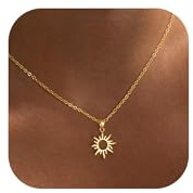 Tewiky Kette Sonne Damen, 14K Vergoldete Layering Sun Anhänger Halskette | Sonnenanhänger Kette, Layering Design, wasserfester Damenschmuck, Tolles Geschenk für Frauen und Mädchen