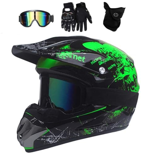 UIGJIOG Motorradhelm,Motocross Helm,Helm Kinder,Helmets Kinder-Cross-Helm, Road Helm mit Handschuhe Maske Brille, ATV Helm
