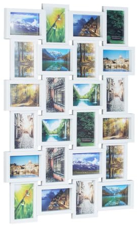 Relaxdays Bilderrahmen für 24 Fotos, 10 x 15, Fotorahmen zum Hängen, Fotocollage gestalten, HBT: 59 x 86 x 2,5 cm, weiß, Plastik, 87 x 60.5 x 3 cm