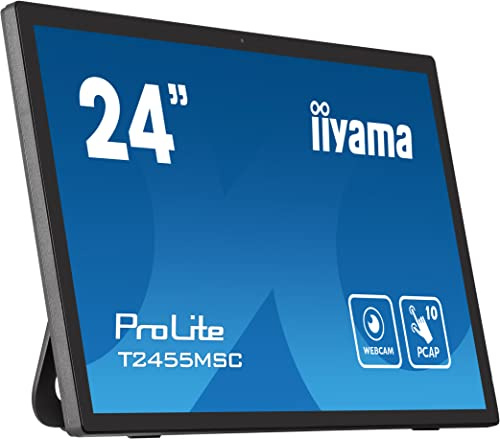iiyama Prolite T2455MSC-B1 59,8 cm 23,8 IPS LED-Monitor Full-HD 10 Punkt Multitouch kapazitiv HDMI DP USB3.0 7H Webcam Mikrofon Anti-Fingerprint schwarz