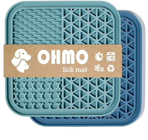 OHMO Schleckmatte Hund Leckmatte für Welpen Katze 2Pcs Dunkel&Hell Blau | Lebensmittelqualität Silikon, Zum einfrieren, Spülmaschinenfest，Angst Relief und langsam füttern