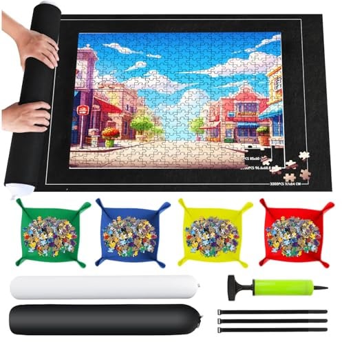 TNOMSNO Puzzle 2000 Teile Rollenlager-Matte, Tragbare Puzzlesmatte 120x80cm, Schwarz