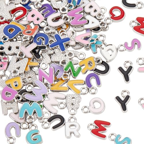 SUNNYCLUE 1 Box Mit 180 Alphabet Anhängern Buchstaben Anhänger von A Bis Z Metalllegierung Emaille Bunt Süßer Großbuchstabe Mit 26 Buchstaben Für Die Schmuckherstellung Anhänger DIY Schlüsselanhänger