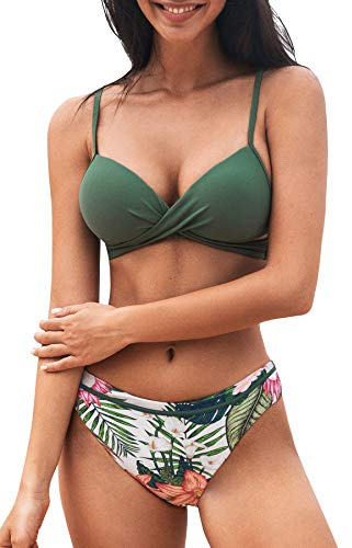 CUPSHE Bikini Damen Set Push Up Crossover Bikinioberteil Zweiteilig