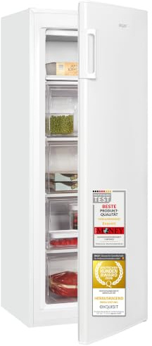 Exquisit GS5230-H-040D Gefrierschrank - 168 l Tiefkühlschrank - Weiß - D | 4 Sterne Gefrierfach - 4 Schubladen - 143 cm hoch - 40 dB leise - Türanschlag wechselbar - Freistehendes Gefriergerät