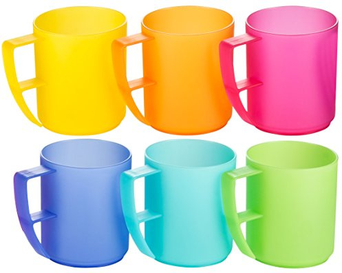 Kigima Plastikbecher mit Henkel 0,3l 6er Set Rainbow – bunte, extra stabile Trinkbecher für Kinder, Partys, Festivals – Mehrweg Kunststoffbecher – Becher aus Plastik – wiederverwendbare Plastik-Becher