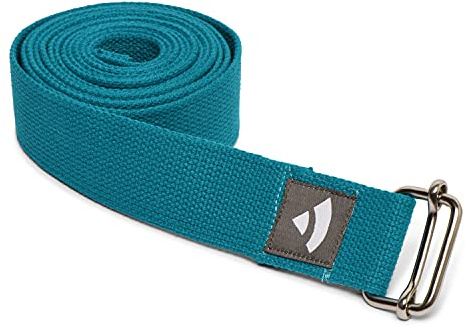 Bodhi ASANA Belt | Yogagurt aus 100% Baumwolle | Praktisches Yoga-Zubehör zur Dehnung | Yoga-Gurt mit Schiebeschnalle aus Metall | Anfänger & Fortgeschrittene | 250 x 3,8 cm | petrol