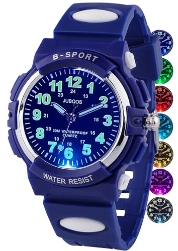Juboos Neue 7-Farbige Kinderuhren, Kinderuhr Jungen Mädchen Analog Quartz Uhr mit Armbanduhr Kautschuk Wasserdicht Outdoor Sports Uhren 5-16