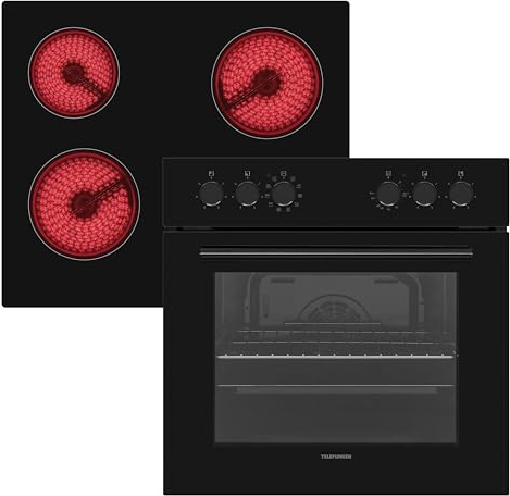 Telefunken ECH65A-B2 Einbauherd-Set Elektro-Herd-Kochfeld-Kombination | Backofen mit Grill und Umluft, Rahmenloses Glaskeramik-Kochfeld mit 4 Zonen, 65 Liter, 60 cm, Edelstahl
