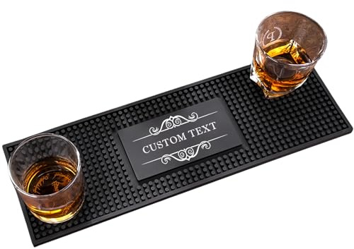 Personalisierbare Barmatte, rutschfeste PVC-Gummi-Barmatte, bunt Bedruckt, individueller Barname, Küchen-Auslaufmatte, Whisky-Untersetzer für Getränke, Geschenke für Barkeeper (Schwarz 1)