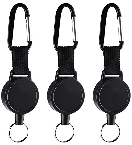 Kuuqa 3 Stücke Ausweis Jojo Heavy-duty Ausziehbarer Schlüsselanhänger Retractable Schlüsselrolle Schlüssel Jojo Schlüsselkette mit 65 cm / 25 Zoll Stahldrahtseil, Schwarz