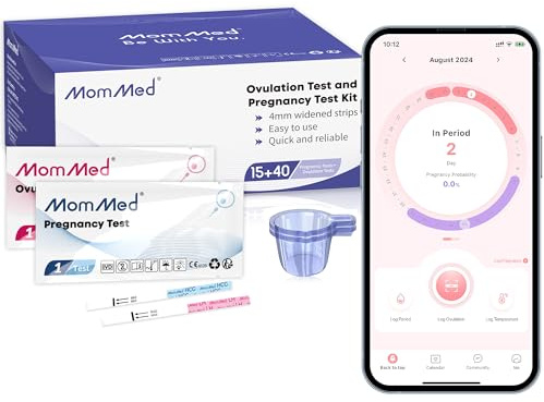 MOMMED Ovulationstest Kit HCG15-LH40, 15 Schwangerschaftstests und 40 Ovulationstests mit 55 Urinbechern Zuverlässiger und schneller Frühschwangerschaftstest