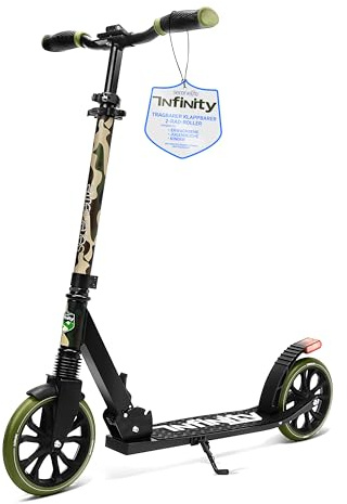 SereneLife Roller, Stabiler Cityroller, Höhenverstellbarer Big Wheel Scooter, Klappbar Inkl. Tragegurt, Ständer und Trittbremse, für Kinder und Erwachsene bis 100kg, Camouflage