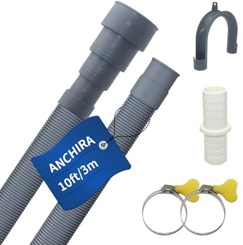 Anchira Ablaufschlauch Verlängerung 3m, Waschmaschinenschlauch Verlängerung mit Bügel Verbinderl und Schlauchschellen, Abwasserschlauch Waschmaschine, Ablaufschläuche für Waschmaschinen Spülmaschine
