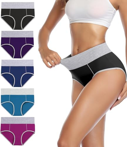 wirarpa Unterhosen Damen Baumwolle Unterwäsche Taillenslip | Slip Hohe Taille 5er Pack, Kein Einschneiden, Kein Druckstellen, Weich und Atmungsaktiv