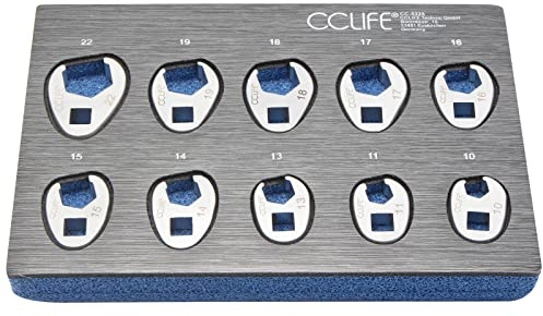 CCLIFE 10tlg Hahnenfußschlüssel Hahnenfuß Schlüssel Steckschlüssel Drehmoment 1/2 3/8 Außenvierkantantrieb | 10-22mm