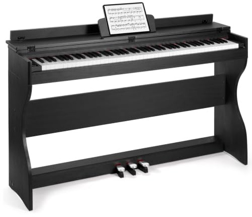 MUSTAR 88 Tasten E-Piano mit 3 Pedal-Adapter, Möbel-Ständer, Schwarz | Digitalpiano für Anfänger mit gewichteten Tasten, doppelten Kopfhöreranschlüssen, USB-MIDI, LCD-Bildschirm