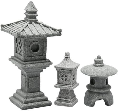 Operitacx 3PCS Miniatur Pagoden Statue Set Für Zen Garten, Bonsai, Aquarium, Japanische Gartendeko, Handgefertigte Steinlaternen Für Innen- Und Außendekoration