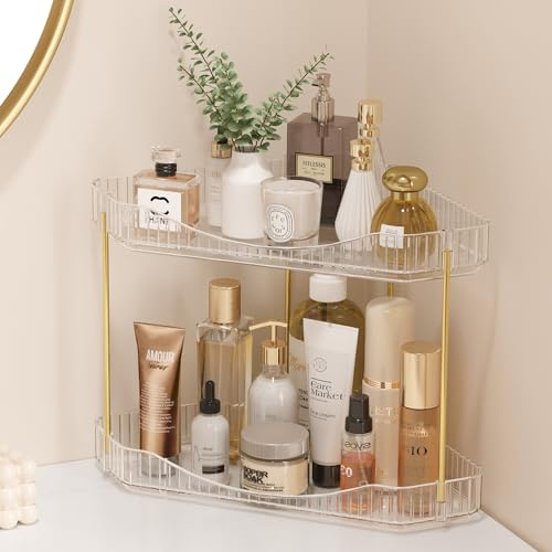 Lifewit Make Up Organizer, 2 Ebenen, Transparent | Stabil Eck-Mehrzweck-Regal für Parfüm, Kosmetik und Hautpflege – geeignet für Schminktisch, Badezimmer und Küche