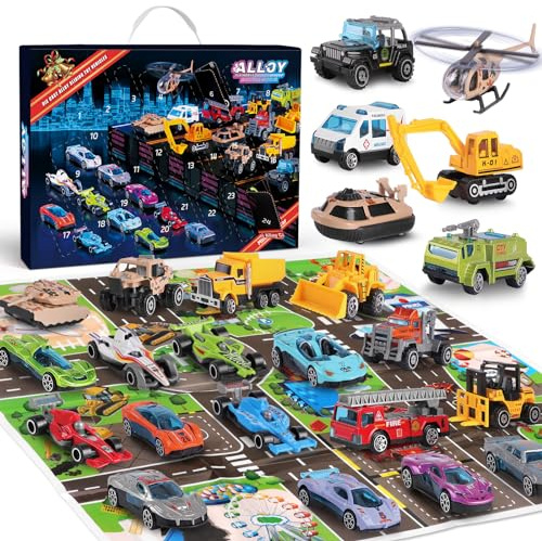 Adventskalender Kinder 24-teiliges Spielzeugfahrzeug für Jungen, adventskalender autos für jungs adventskalender spielzeug für 3 4 5 6 7 8 9 10 11 12 Kinder Jungen Mädchen