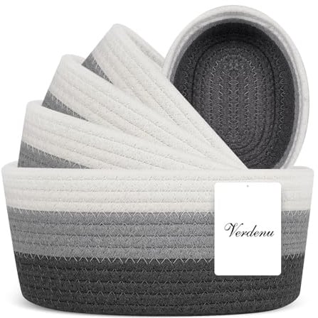 Verdenu Aufbewahrungskorb Geflochten Baumwollseil, 5er Set Körbe Aufbewahrung Baumwollseil, Aufbewahrungskorb Geflochten, Regalkörbe für Bad, Schlafzimmer, Kinderzimmer, Wohnzimmer (grau)