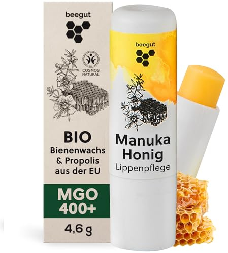 beegut Manuka Lippenpflege – Lippenbalsam mit Manuka Honig MGO 400+, Propolis & Bienenwachs – spendet Feuchtigkeit & schützt intensiv – natürliche Lippenpflege für sehr trockene Lippen