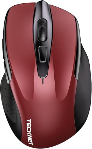 TECKNET Bluetooth Maus, Wiederaufladbare Maus Kabellos(BT 5.0/3.0 + 2.4G) | DREI Modi, 4800 DPI, Ergonomische Leise Funkmaus für Laptops, Mac OS, Android, Windows, Rot