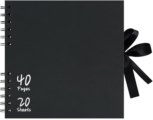 Vienrose 20,5x20,5 cm Scrapbook Fotoalbum zum Selbstgestalten, DIY Fotoalbum mit 40 Seiten Schwarzem Kraftpapier, Fotobuch zum Einkleben, Album für Paare, Babys, Hochzeiten und Familie, Schwarz