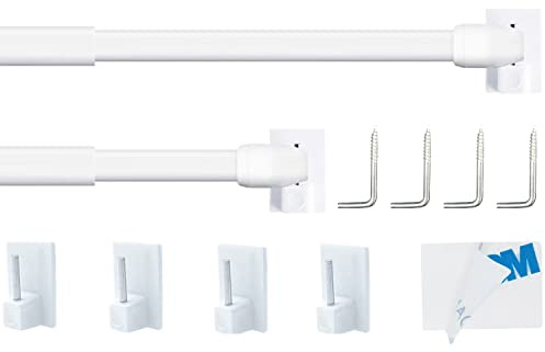 2 Stücks Vitragestangen, Gardinenstange Ausziehbar ohne Bohren, Gardinenstangen, für Store, Schrank, Fenster, Küche, DIY-Projekte(30-50CM,Weiß)