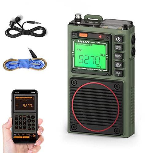 Raddy RF75A APP Control Kurzwellenradio, tragbarer AM/FM/VHF/SW-Empfänger mit BT, wiederaufladbares Taschenradio mit 3 M Drahtantenne