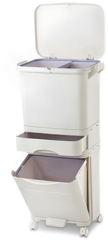Warmiehomy Mülleimer Küche 3 Fächer, 42L Recycling Große Abfalleimer aus Kunststoff Mülltrennsystem, Tretmülleimer mit Deckel auf Rädern für Küche Wohnung Büro