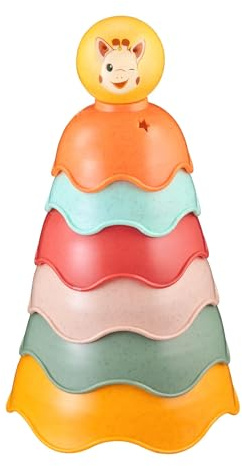 Sophie la Girafe 6 stapelbare bunte Bio-Schalen 30 cm Baby ab 6 Monaten | Biobasierter Kunststoff | Badespielzeug mit Rassel und 3 Strukturen | fördert die Feinmotorik | Geschenkidee