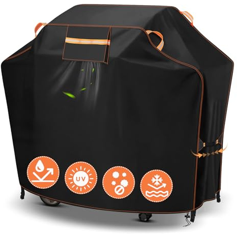 GARPROVM Gasgrill Abdeckung 146x61x122cm, Wasserdicht Grillabdeckung 420D Oxford Gewebe mit Belüftung Windclip-Sicherung & Reflektoren, UV-beständige Wetterschutzhülle für Gasgrill Outdoor