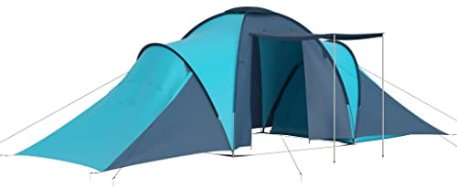 vidaXL Campingzelt 6 Personen 2 Lüftungsfenster Kuppelzelt Trekkingzelt Wurfzelt Zelt Tunnelzelt Familienzelt Gruppenzelt Camping Blau Hellblau