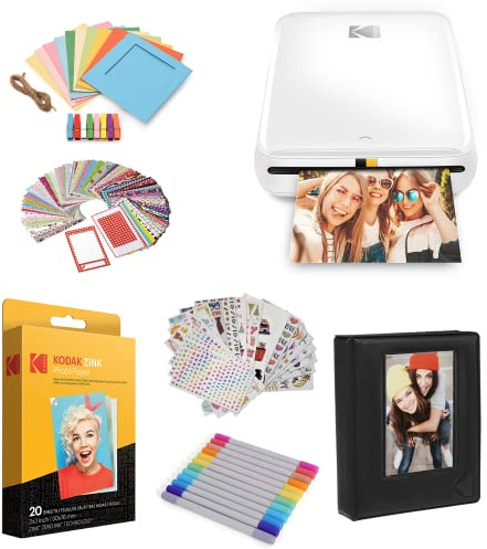 KODAK Step Drucker, Kabelloser mobiler Fotodrucker mit ZINK-Technik und gratis KODAK App für iOS und Android (Weiß) Geschenkpaket