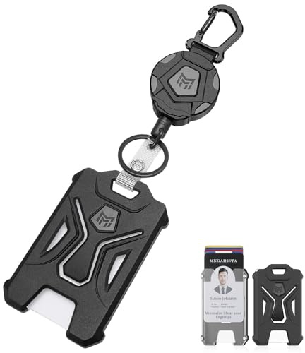 MNGARISTA Einziehbarer Ausweishalter,Strapazierfähiger Karabiner-Schlüsselanhänger,Taktischer ID-Kartenhalter mit Einziehbarer 31.5-Zoll-Ausweisrolle,Schwarz-10OZ