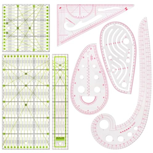 Naapesi 7 Stück Schneider Lineal, Patchwork Dreieck, Lineal Nähen, Patchwork Lineals Set, Kurvennähline Set, Kurvenlineal für Musterherstellung, Nählineal Kleidungs Lineals für Nähmesswerkzeuge