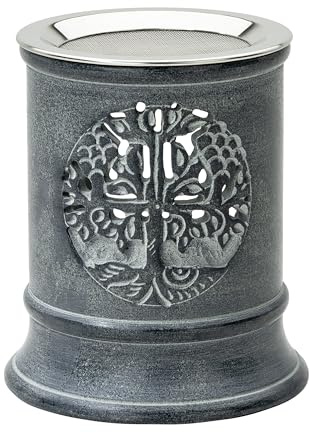 Räucherstövchen aus SPECKSTEIN mit LEBENSBAUM Motiv naturfarben Höhe 10 cm mit Edelstahl-Siebeinsatz Teelicht geeignet Handarbeit aus Indien von MaMeMi
